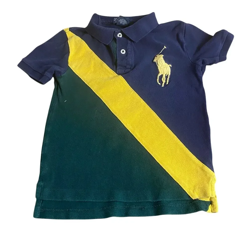 Polo Ralph Lauren blue green yellow large pony short‎ sleeve polo shirt SIZE 5